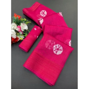 Generic Women's Cotton Blend Printed Saree With Unstitched Blouse (Pink, 5-5 Mtrs)