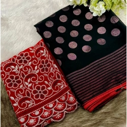 Women's Georgette Printed Saree With Unstitched Blouse (Black, 5-5 Mtrs)