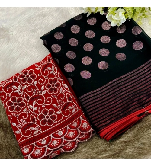 Women's Georgette Printed Saree With Unstitched Blouse (Black, 5-5 Mtrs)