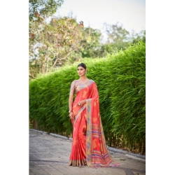 Women's Crepe Printed Saree With Unstitched Blouse (Red, 5-5 Mtrs)