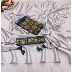 Women's Satin Solid Saree With Unstitched Blouse (Grey, 5-5 Mtrs)