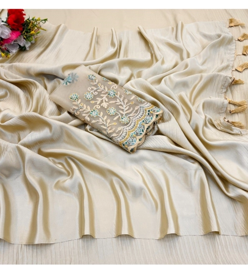 Women's Satin Solid Saree With Unstitched Blouse (Yellow, 5-5 Mtrs)