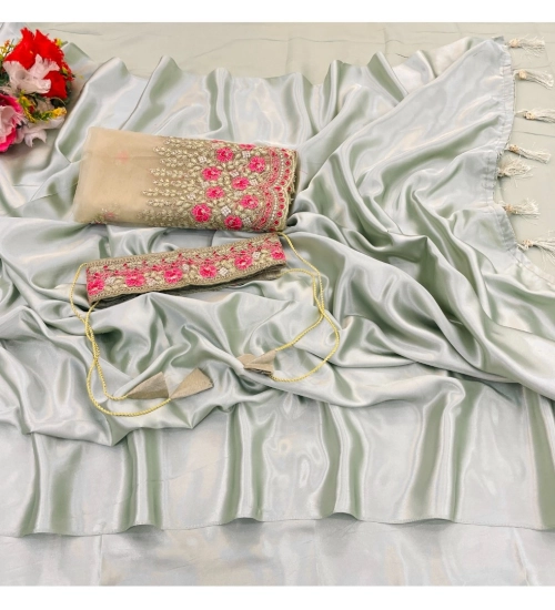 Women's Satin Solid Saree With Unstitched Blouse (Peach, 5-5 Mtrs)