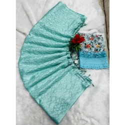 Women's Georgette Embellished Saree With Unstitched Blouse (Skyblue, 5-5 Mtrs)