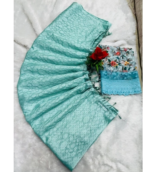 Women's Georgette Embellished Saree With Unstitched Blouse (Skyblue, 5-5 Mtrs)