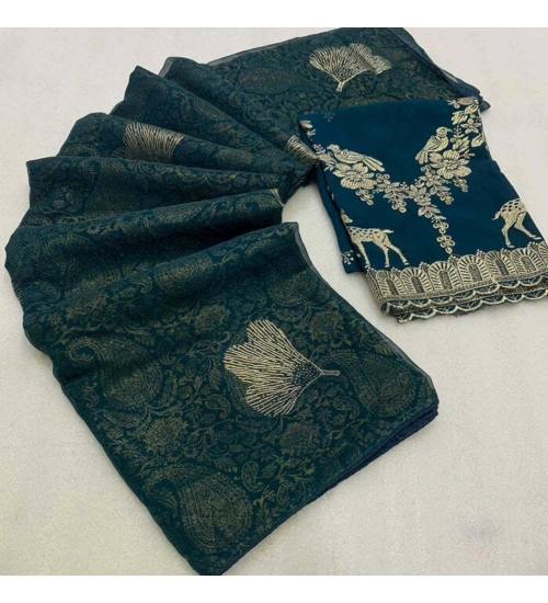 Women's Georgette Printed Saree With Unstitched Blouse (Light Green, 5-5 Mtrs)