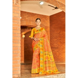 Women's Crepe Printed Saree With Unstitched Blouse (Red, 5-5 Mtrs)