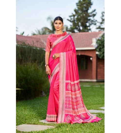 Women's Crepe Printed Saree With Unstitched Blouse (Pink, 5-5 Mtrs)