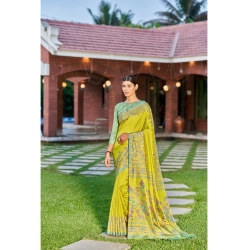 Women's Crepe Printed Saree With Unstitched Blouse (Dark Green, 5-5 Mtrs)