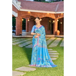Women's Crepe Printed Saree With Unstitched Blouse (Blue, 5-5 Mtrs)