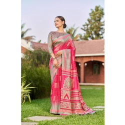 Women's Crepe Printed Saree With Unstitched Blouse (Magenta, 5-5 Mtrs)