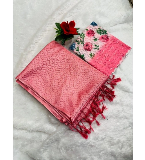 Women's Georgette Embellished Saree With Unstitched Blouse (Pink, 5-5 Mtrs)