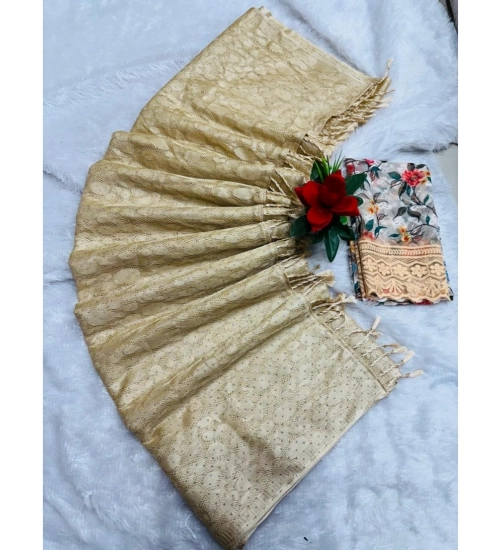 Women's Georgette Embellished Saree With Unstitched Blouse (Yellow, 5-5 Mtrs)