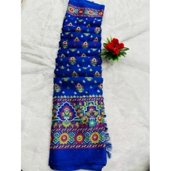 Women's Chiffon Printed Saree With Unstitched Blouse (Blue, 5-5 Mtrs)