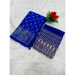 Women's Georgette Printed Saree With Unstitched Blouse (Blue, 5-5 Mtrs)