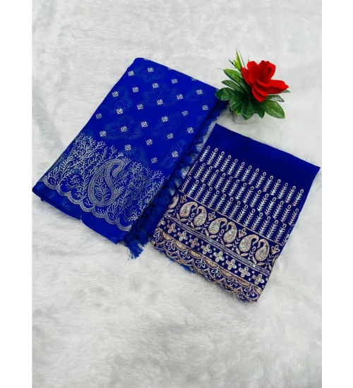 Women's Georgette Printed Saree With Unstitched Blouse (Blue, 5-5 Mtrs)