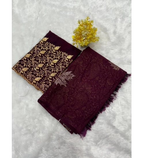 Women's Georgette Printed Saree With Unstitched Blouse (Magenta, 5-5 Mtrs)