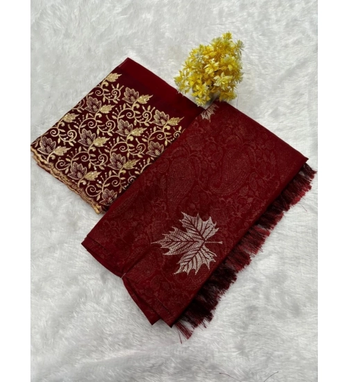 Women's Georgette Printed Saree With Unstitched Blouse (Maroon, 5-5 Mtrs)