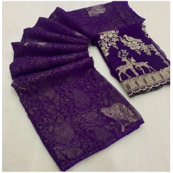 Women's Georgette Printed Saree With Unstitched Blouse (Purple, 5-5 Mtrs)