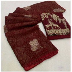 Women's Georgette Printed Saree With Unstitched Blouse (Maroon, 5-5 Mtrs)