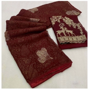 Generic Women's Georgette Printed Saree With Unstitched Blouse (Maroon, 5-5 Mtrs)