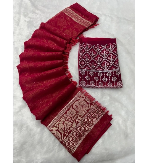 Women's Georgette Printed Saree With Unstitched Blouse (Pink, 5-5 Mtrs)