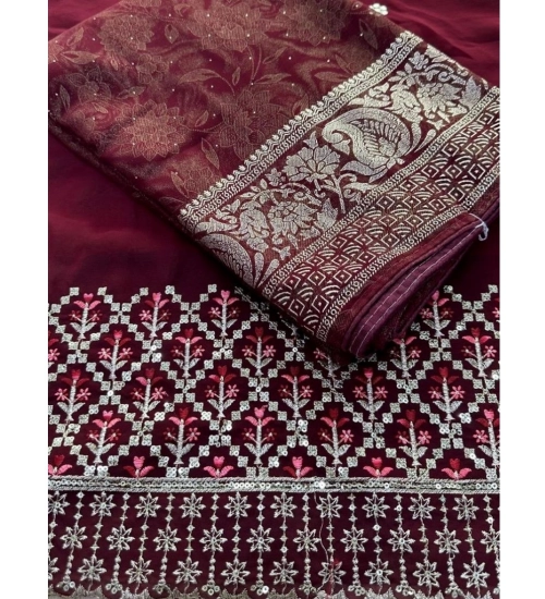 Women's Georgette Printed Saree With Unstitched Blouse (Pink, 5-5 Mtrs)