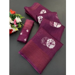 Women's Cotton Blend Printed Saree With Unstitched Blouse (Lavendar, 5-5 Mtrs)