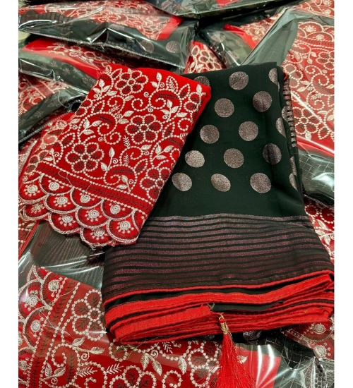 Women's Georgette Printed Saree With Unstitched Blouse (Green, 5-5 Mtrs)