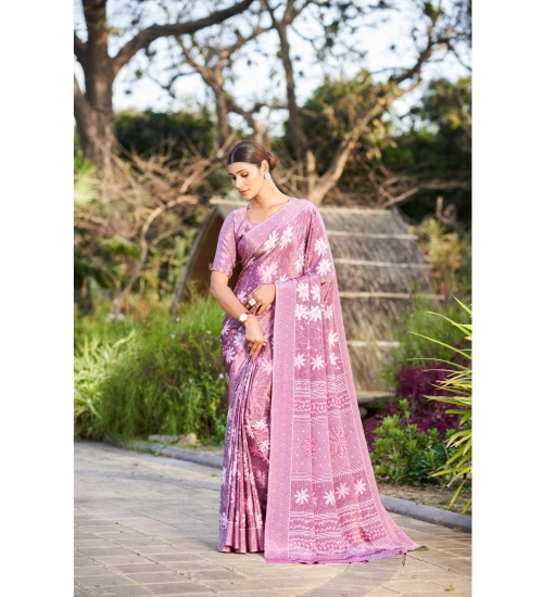 Women's Crepe Printed Saree With Unstitched Blouse (Cream, 5-5 Mtrs)