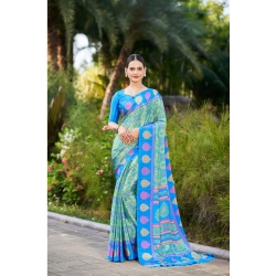 Women's Crepe Printed Saree With Unstitched Blouse (Blue, 5-5 Mtrs)
