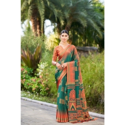 Women's Crepe Printed Saree With Unstitched Blouse (Dark Green, 5-5 Mtrs)