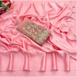 Women's Satin Solid Saree With Unstitched Blouse (Pink, 5-5 Mtrs)