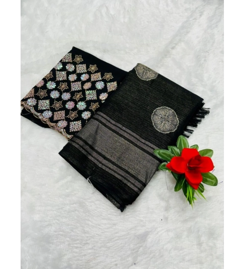 Women's Georgette Printed Saree With Unstitched Blouse (Black, 5-5 Mtrs)