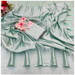 Women's Satin Solid Saree With Unstitched Blouse (Lightgreen, 5-5 Mtrs)