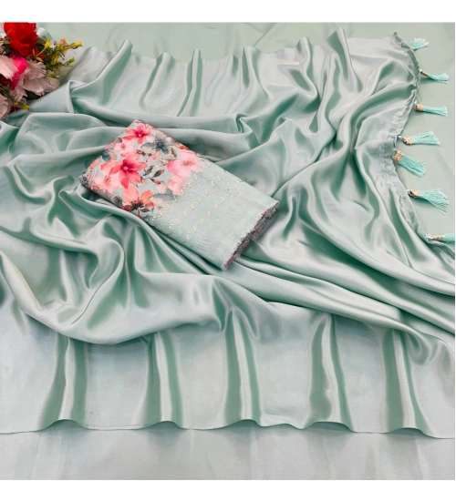 Women's Satin Solid Saree With Unstitched Blouse (Lightgreen, 5-5 Mtrs)