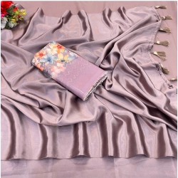 Women's Satin Solid Saree With Unstitched Blouse (Lavender, 5-5 Mtrs)