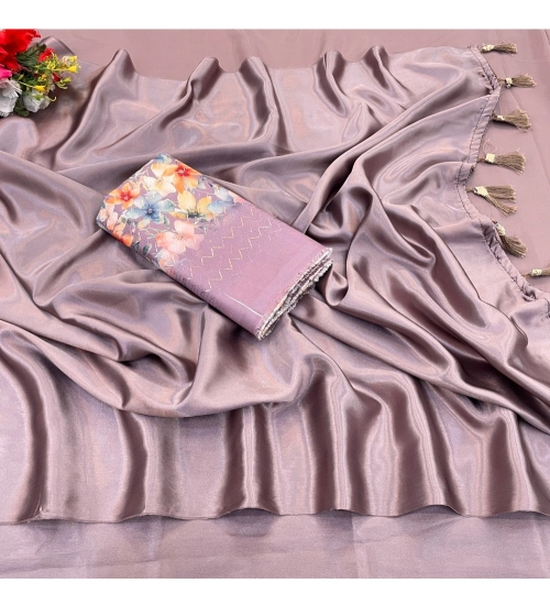 Women's Satin Solid Saree With Unstitched Blouse (Lavender, 5-5 Mtrs)