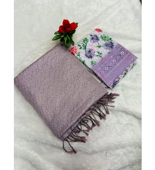 Women's Georgette Embellished Saree With Unstitched Blouse (Purple, 5-5 Mtrs)