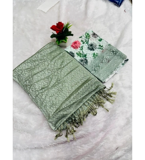 Women's Georgette Embellished Saree With Unstitched Blouse (Mehendi, 5-5 Mtrs)