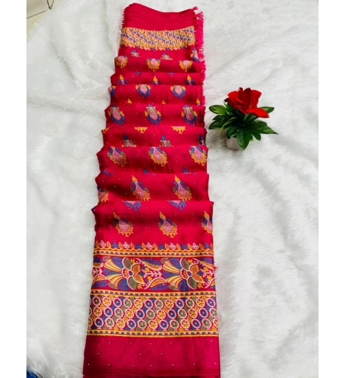 Women's Silk Blend Printed Saree With Unstitched Blouse (Pink, 5-5 Mtrs)