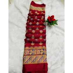 Women's Silk Blend Printed Saree With Unstitched Blouse (Red, 5-5 Mtrs)