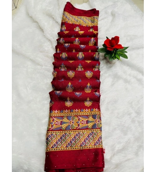 Women's Silk Blend Printed Saree With Unstitched Blouse (Red, 5-5 Mtrs)