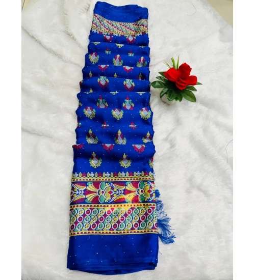 Women's Silk Blend Printed Saree With Unstitched Blouse (Blue, 5-5 Mtrs)