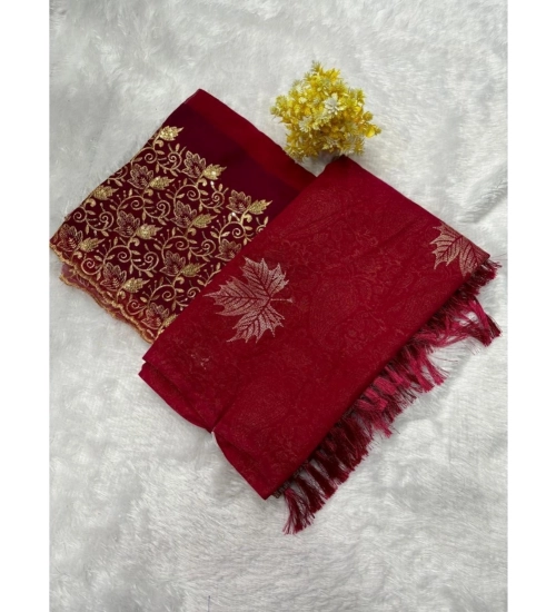 Women's Georgette Printed Saree With Unstitched Blouse (Red, 5-5 Mtrs)