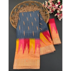 Women's Cotton Blend Printed Saree With Unstitched Blouse (Black, 5-5 Mtrs)