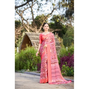 Generic Women's Crepe Printed Saree With Unstitched Blouse (Beige, 5-5 Mtrs)