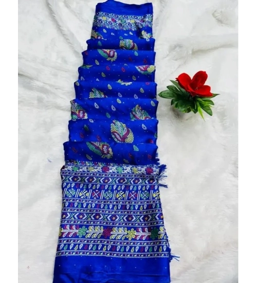 Women's Chiffon Printed Saree With Unstitched Blouse (Blue, 5-5 Mtrs)