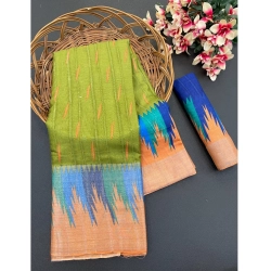 Women's Cotton Blend Printed Saree With Unstitched Blouse (Dark Green, 5-5 Mtrs)