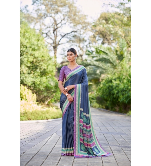 Women's Crepe Printed Saree With Unstitched Blouse (Multicolor, 5-5 Mtrs)